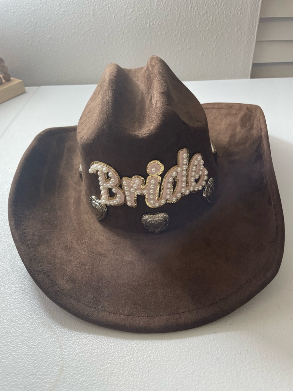 Brown 'Bride' Embellished Cowboy Hat